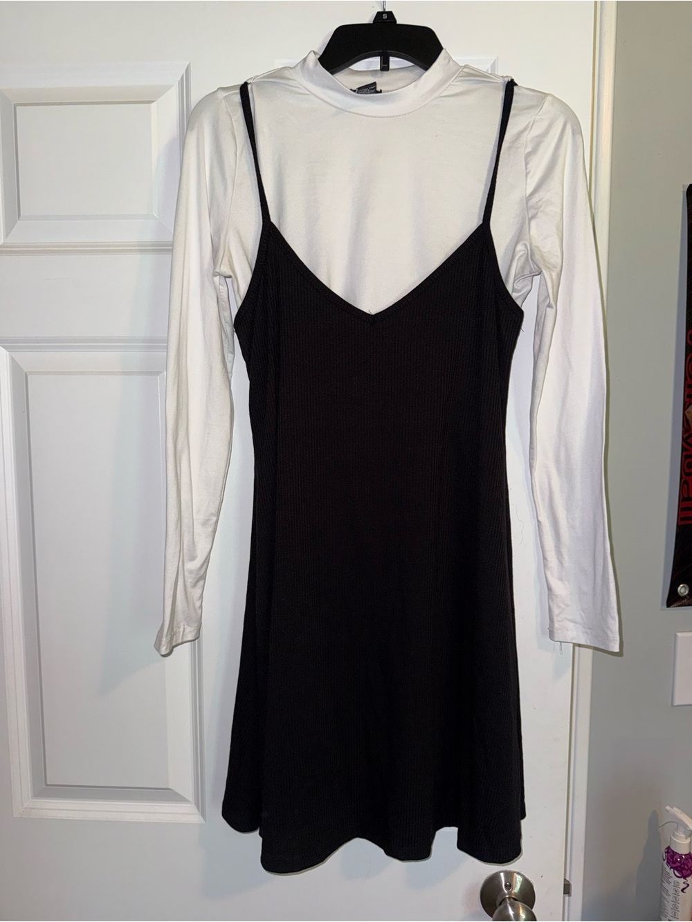 Rue21 Black Ribbed Slip Dress with White Long-Sleeve Layering Tee
